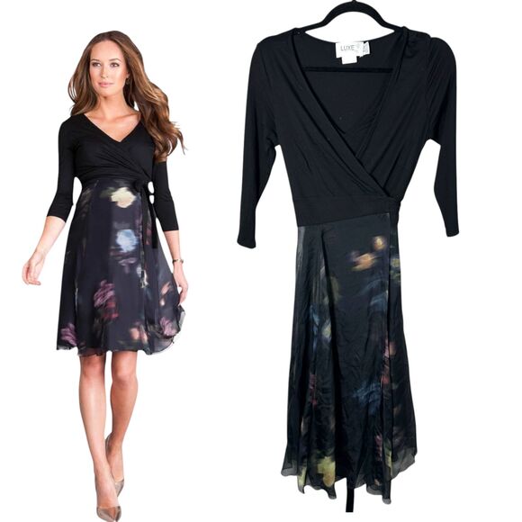 Seraphine Luxe Paityn Maternity Silk Wrap Dress Black Floral Size 2 - Picture 1 of 8